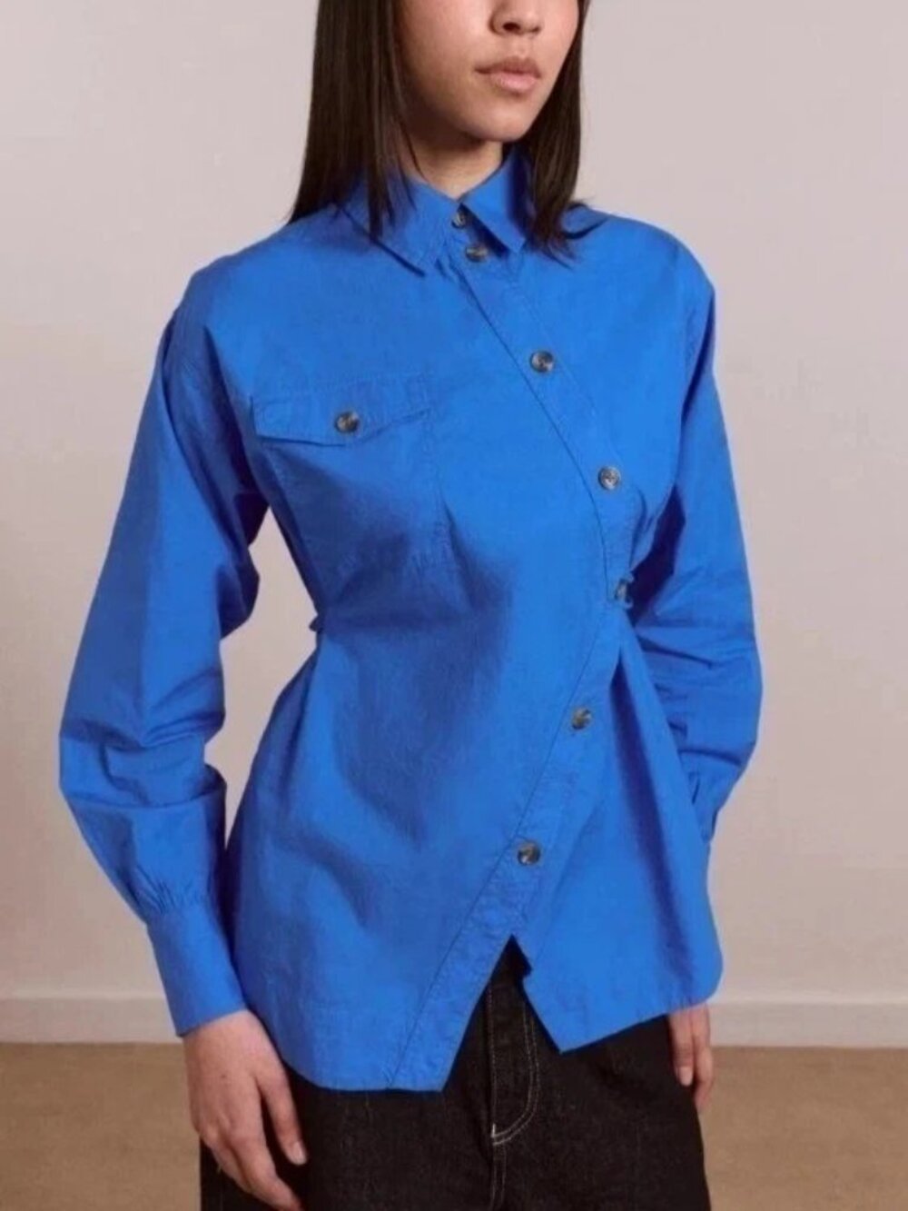 Damson Madder Anthropologie Lux Shirt Top Button-Down Collared Blue L 290088